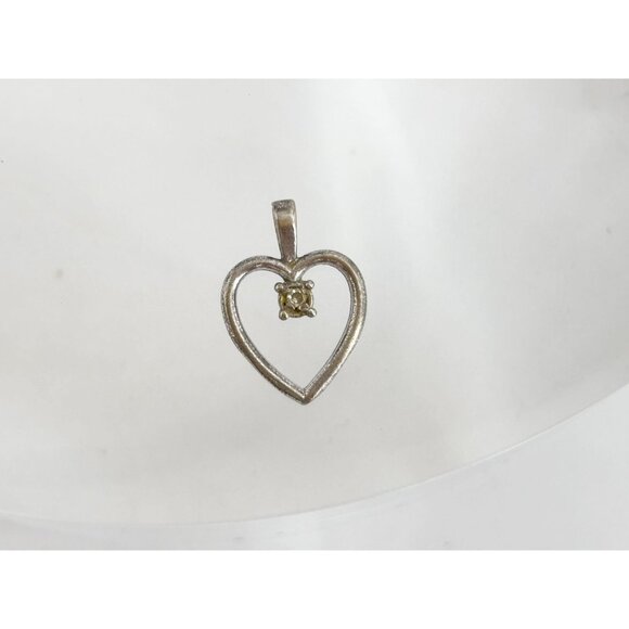 Heart Shaped CZ Accented Tiny Sterling Silver 925 Vintage Pendant | Charm - Picture 2 of 12